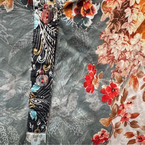 JOHNNY WAS Calme Dress Women XS Henley Shift Kaftan Floral Boho Oversized‎ - Picture 5 of 10